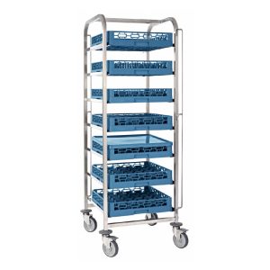 Dishwasher basket rack trolley